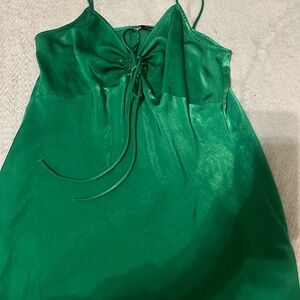 Green Satin Spaghetti Strap Dress